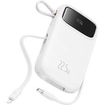 Baseus Външна батерия с вграден USB-C и Lightning кабел и USB-C, USB-А портове - Baseus Qpow2 Digital Display Power Bank With USB-C and Lightning cable 22.5W 20000 mAh (бял) (P10055002223-00)