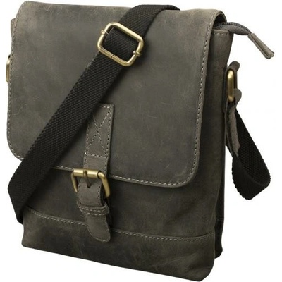Impex crossbody taška s chlopňou olejovaná hovädzia lovecká koža antracitová