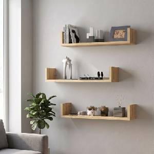 TopMebel Комплект от 3 стенни рафта Dark TopMebel от меламин в цвят дъб 60x15x12cm