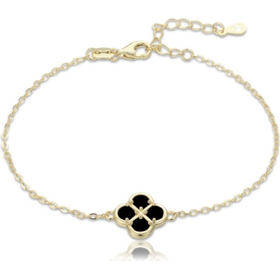 Minet Pozlacený stříbrný náramek čtyřlístek s černou perletí JMAS7058XB19