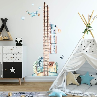 INSPIO 9069f Dětský metr na zeď - Vláček pro kluky, velikost 90 x 80 cm