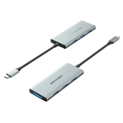 Vention USB-C - HDMI/USB 3.0x3/SD/TF/PD (0, 15 м сива алуминиева сплав) Докинг конектор