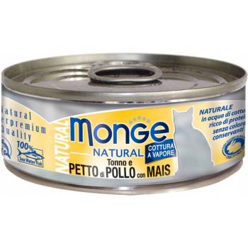 MONGE Natural Cat tuniak s kuracími prsiami a kukuricou 80 g