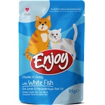 Enjoy Cat Adult Pouch White Fsh in Gravy 85gr - Беззърнен пауч с месо от бяла риба 85гр