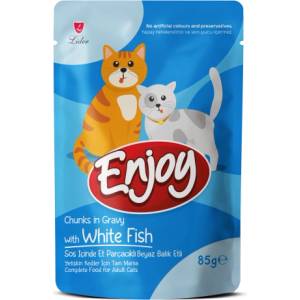 Enjoy Cat Adult Pouch White Fsh in Gravy 85gr - Беззърнен пауч с месо от бяла риба 85гр