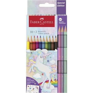 Faber-Castell Цветни моливи със стикер за замък Еднорог 10 броя + 3 пастелни цветни молива 111219 (111219)