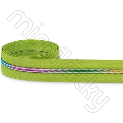 Zip spirálový 5mm metráž zelená/duhová