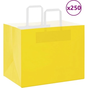 vidaXL Хартиени торбички 250 бр с дръжки жълти 32x22x24 см (4102015)