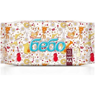 Bebo Влажни кърпички Bebo - С екстракт от лайка, 15 броя (858)