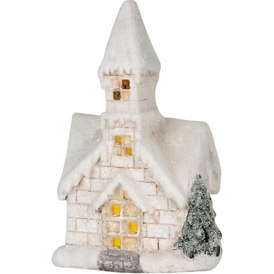 MagicHome Dekorácia Kostol 3 LED žltá keramika 2xAAA interiér 17x11x27 cm