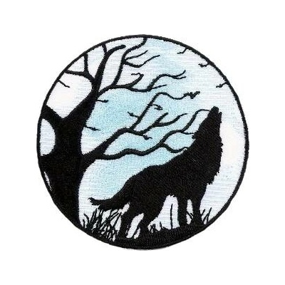 Nažehlovací nášivka - vyjící vlk I (prům. 7,5 cm)