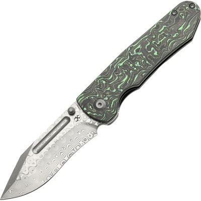 KANSEPT Superhawk Damascus 0.157" / 4.0mm Blackwash Titanium & Green Carbon Fiber K1084B3