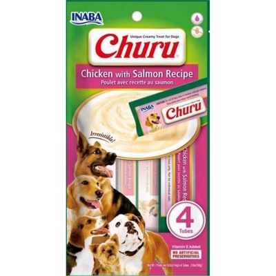 Pamlsok Inaba Churu Pyré dog Kura s lososom 4 x 14 g tuby 56 g