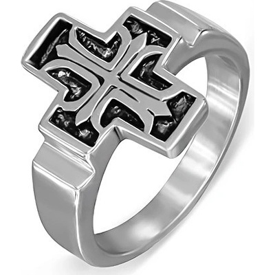 Šperky eshop ocelový prsten Fleur de Lis v patinovaném latinském kříži BB07.13