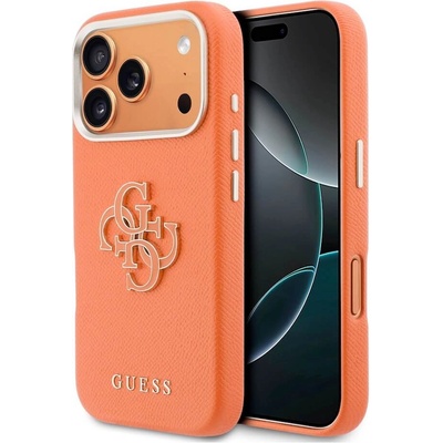 GUESS Дизайнерски кожен кейс с MagSafe за iPhone 17 Pro - Guess PU Saffiano Resin Logo MagSafe Case (оранжев) (GUHCP17L5PS4RGGO)