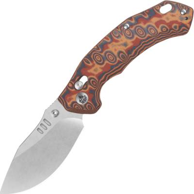 QSP Knife Elk 14C28N, Yellow-Blue-Red texture micarta Glyde lock QS173-C1