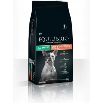 Equilibrio Adult Dog Skin and Digestion With Salmon All Breeds - Пълноценна храна за израснали кучета със сьомга за сияйна кожа и добро храносмилане 12 кг