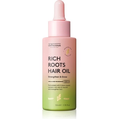 delhicious RICH ROOTS AMLA & ROSEMARY HAIR OIL хидратиращо и успокояващо масло за суха и сърбяща кожа на главата 50ml