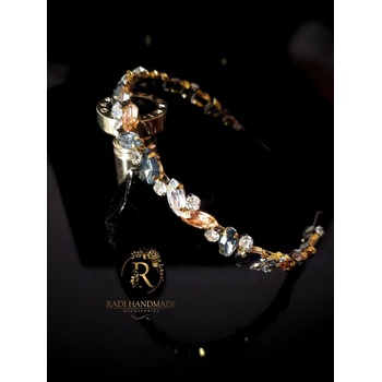 Radi handmade Диадема с прозрачни, графитени и прасковени камъни (902)