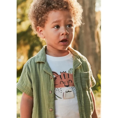 MAYORAL Тениска къс ръкав тигър play в цвят сметана за мини момче Майорал