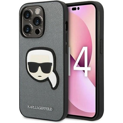 KARL LAGERFELD Кейс Karl Lagerfeld KLHCP14LSAPKHG за iPhone 14 Pro 6.1" сребрист / сребрист, твърд, Saffiano Karl`s Head Patch (KF001187-0)