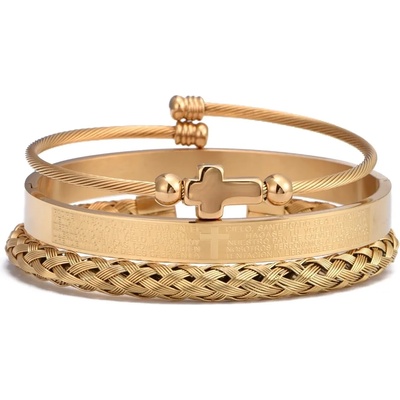 Луксозен комплект от три мъжки стоманени гривни | Мъжки гривни от стомана