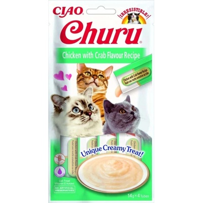 Inaba - Churu Puree - Лакомство за котки нежен крем с пиле и раци 4 бр в опаковка х 14гр