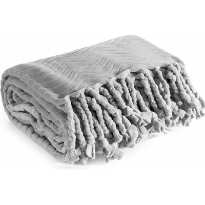 Eurofirany Flano deka Emma s reliéfnym vzorom a strapcami sivá Polyester 150x200