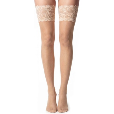 Glamory luxusní samodržící punčochy Comfort 20 DEN s vysokým krajkovým lemem champagne