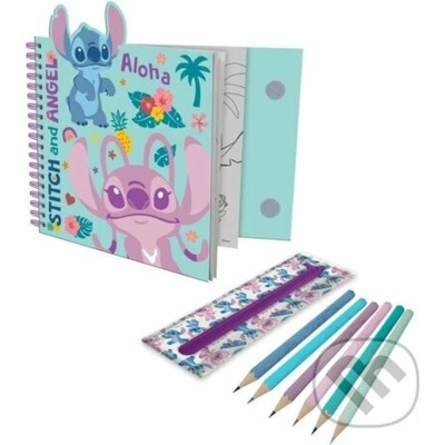 CurePink Kreativní blok v kroužkové vazbě Disney|Lilo & Stitch Stitch a Angel 28 x 25 x 2 cm [ST00080]