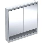 Geberit ONE - Огледален шкаф с LED осветление, 90x90x15 см, 2 врати, с ниша, вграден, алуминий 505.823. 00.1 (505.823.00.1)