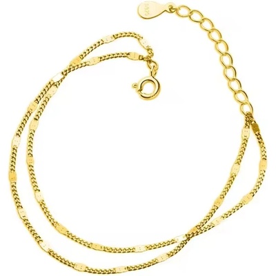 For Silver Dvojitý pozlacený náramek s plochými přívěsky - Stříbro 925