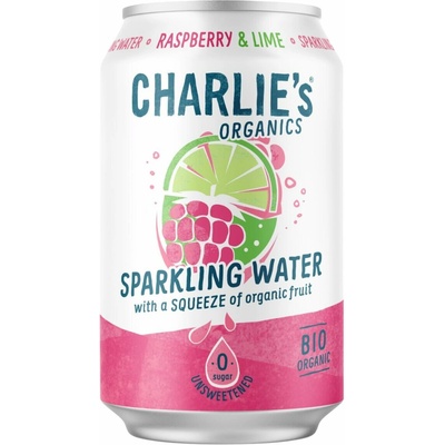 Charlie's Organics sycená pitná voda s malinovou a limetkovou šťávou 330 ml
