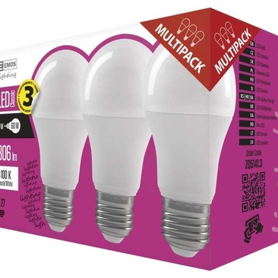 Emos LED žiarovka Classic A60 E27 7 W 60 W806 lm , Neutrálna biela,3ks/bal ZQ5E43.3
