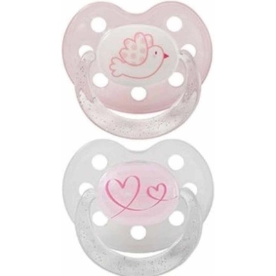 Baby-Nova Силиконови залъгалки с ринг Baby Nova - размер 1, птиче и сърце, 2 броя, розови (28220)