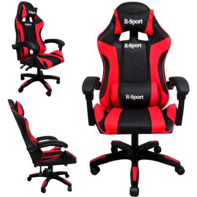 R-Sport Геймърски стол с лумбална опора и функция за масаж - червено-черен (k3)
