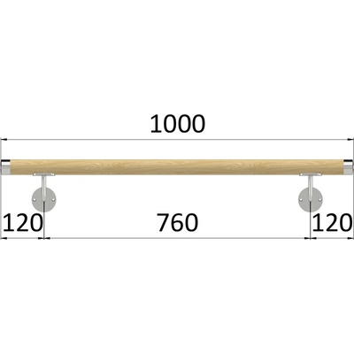 Madlo dřevěné (1000mm), materiál: buk, broušený povrch bez nátěru, set: 2ks úchyt, madlo s nerezovým ukončením