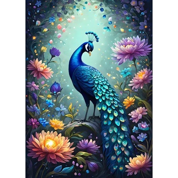 Bluebird Puzzle - Puzzle Flowers and Peacock - 500 piese