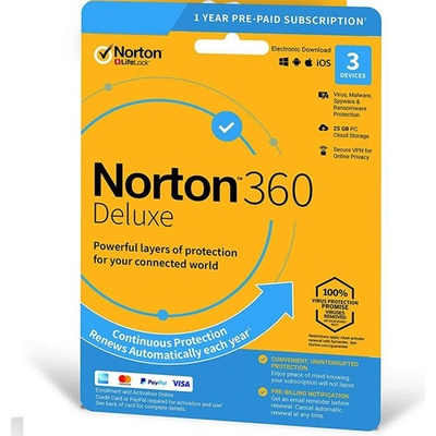 Symantec Norton 360 Deluxe + 25 GB Cloud storage - 3 lic. 12 mes.