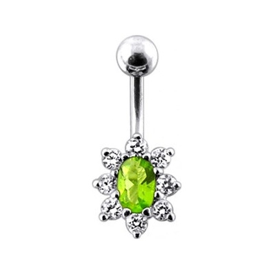 Šperky4U stříbrný piercing do pupíku čirá/sv. zelená BP01002-CG