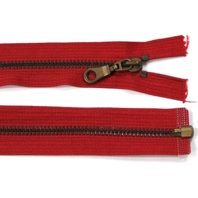 Kovový zip no.5 rozepínací 50cm (staromosazné zoubky) - více barev b: 11 červená