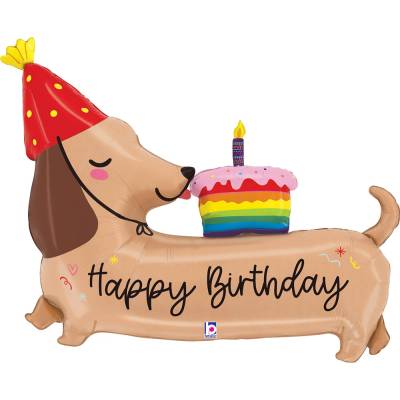 Grabo Fóliový balón Happy Birthday - Jazvečík 109 cm