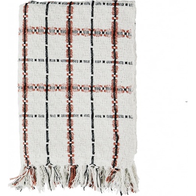 Madam Stoltz přehoz na postel z recyklovanej bavlny Off white/Black/Coral 125 x 175 cm