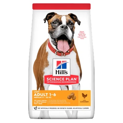 Hill's Hill’s science plan canine adult light С ПИЛЕШКО - ПЪЛНОЦЕННА СУХА ХРАНА ЗА КУЧЕТА ОТ СРЕДНИ ПОРОДИ, СКЛОННИ КЪМ НАДНОРМЕНО ТЕГЛО, 11-25КГ. , НАД 1Г. 14 кг