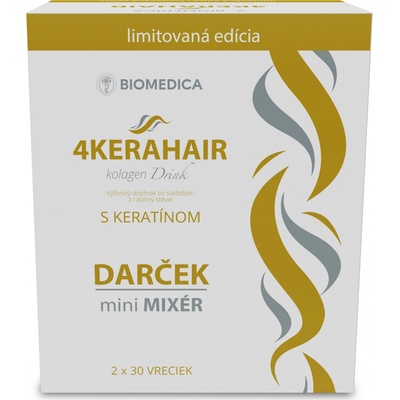 Biomedica 4KERAHAIR Kolagen drink s keratínom + Darček 60 vrecúšok s práškom na prípravu nápoja + mini mixér
