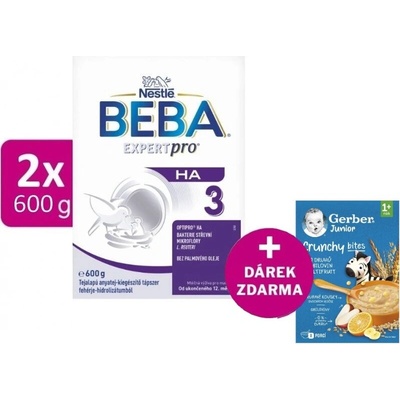 BEBA EXPERTpro HA 3, 2x600g + GERBER Junior nemléčná kaše ovocná s křupavými kousky 200g