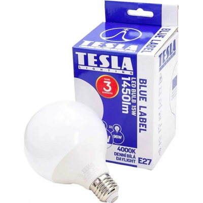 Tesla LED žárovka GLOBE E27, 15W, 230V, 1450lm, 25 000 hod, 4000K denní bílá, 270°