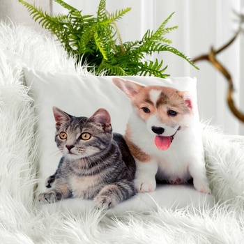 Eurofirany Psík a mačička krémová Zamat 45 x 45 cm