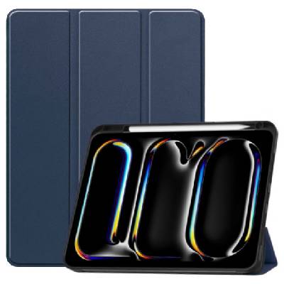 Калъф от PU кожа с място за Apple Pencil и функция заспиване за iPad Pro 11" (2024/2025) - тъмносин (78221)