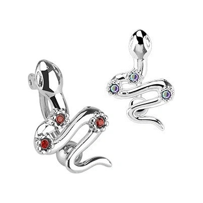 Šperky eshop ocelový piercing do pupíku had se třemi barevnými zirkony S70.15 červená R